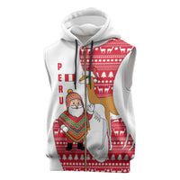 Peru Christmas Sleeveless Zip Hoodie with Santa Claus Vicuña Andean Poncho and Red Festive Pattern Design - Wonder Print Shop
