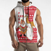 Peru Christmas Sleeveless Zip Hoodie with Santa Claus Vicuña Andean Poncho and Red Festive Pattern Design - Wonder Print Shop