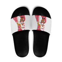 Peru Christmas Slide Sandals with Santa Claus Vicuña Andean Poncho and Red Festive Pattern Design - Wonder Print Shop