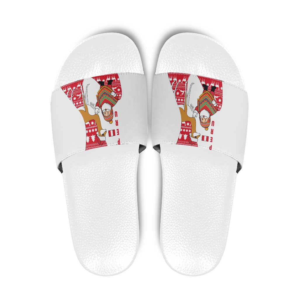 Peru Christmas Slide Sandals with Santa Claus Vicuña Andean Poncho and Red Festive Pattern Design - Wonder Print Shop