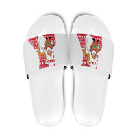 Peru Christmas Slide Sandals with Santa Claus Vicuña Andean Poncho and Red Festive Pattern Design - Wonder Print Shop