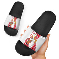 Peru Christmas Slide Sandals with Santa Claus Vicuña Andean Poncho and Red Festive Pattern Design - Wonder Print Shop