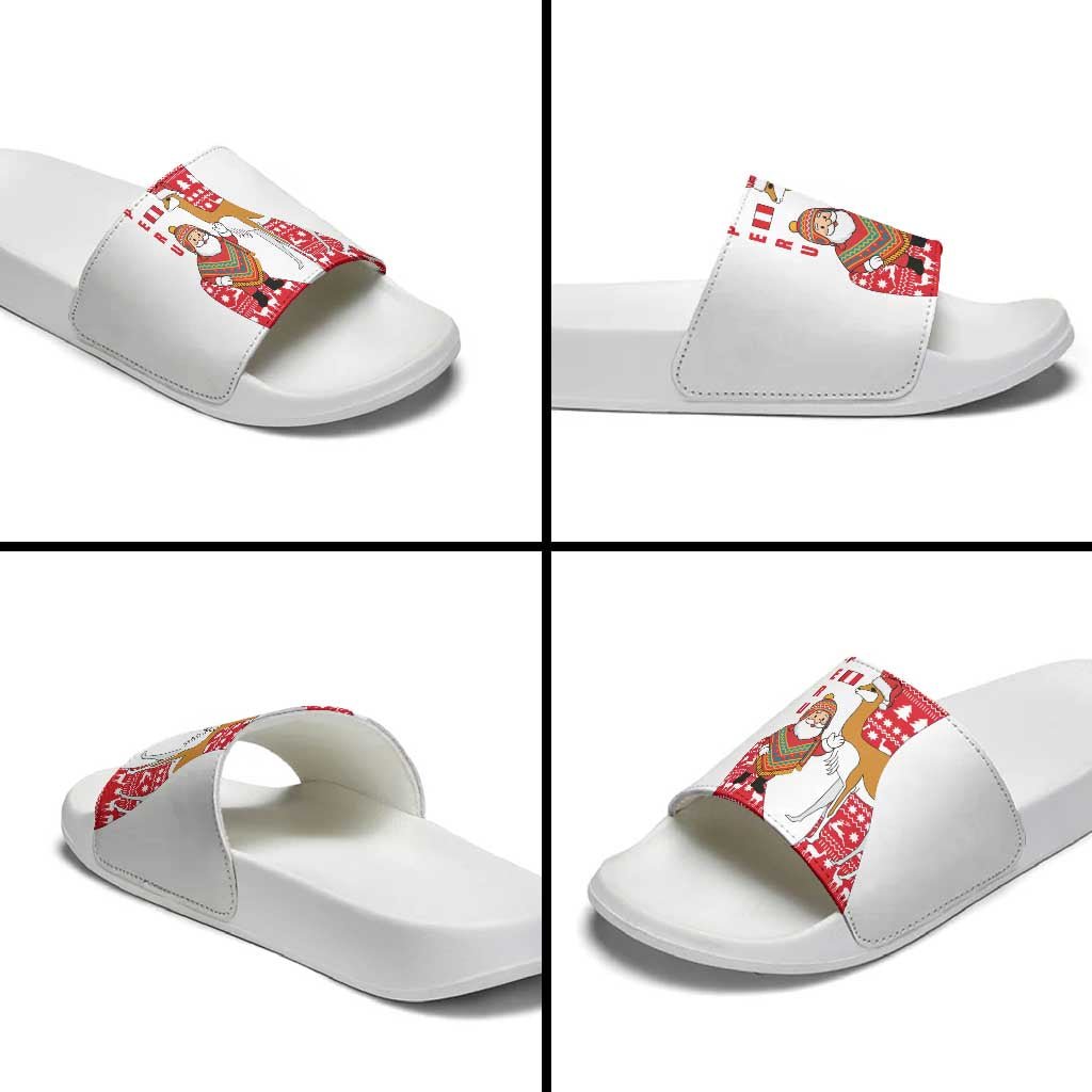 Peru Christmas Slide Sandals with Santa Claus Vicuña Andean Poncho and Red Festive Pattern Design - Wonder Print Shop
