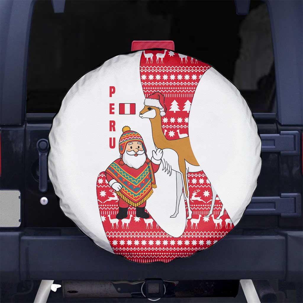 Peru Christmas Spare Tire Cover with Santa Claus Vicuña Andean Poncho and Red Festive Pattern Design - Wonder Print Shop