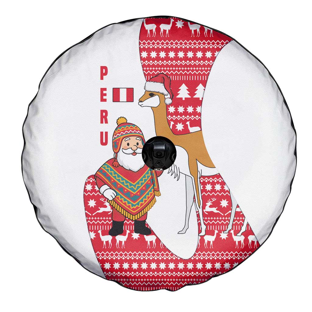 Peru Christmas Spare Tire Cover with Santa Claus Vicuña Andean Poncho and Red Festive Pattern Design - Wonder Print Shop