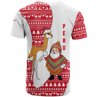 Peru Christmas T Shirt with Santa Claus Vicuña Andean Poncho and Red Festive Pattern Design - Wonder Print Shop