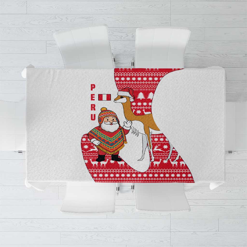 Peru Christmas Tablecloth with Santa Claus Vicuña Andean Poncho and Red Festive Pattern Design - Wonder Print Shop