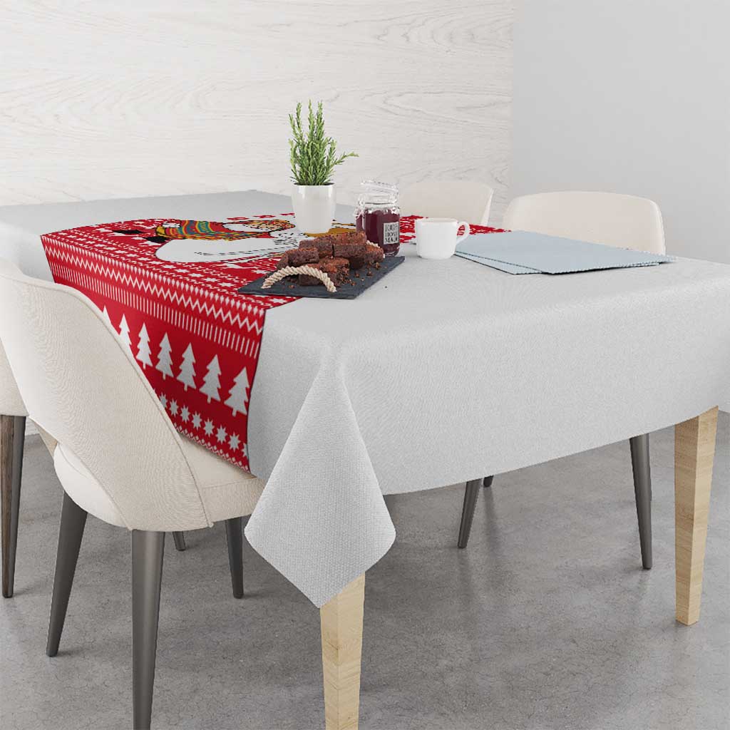 Peru Christmas Tablecloth with Santa Claus Vicuña Andean Poncho and Red Festive Pattern Design - Wonder Print Shop