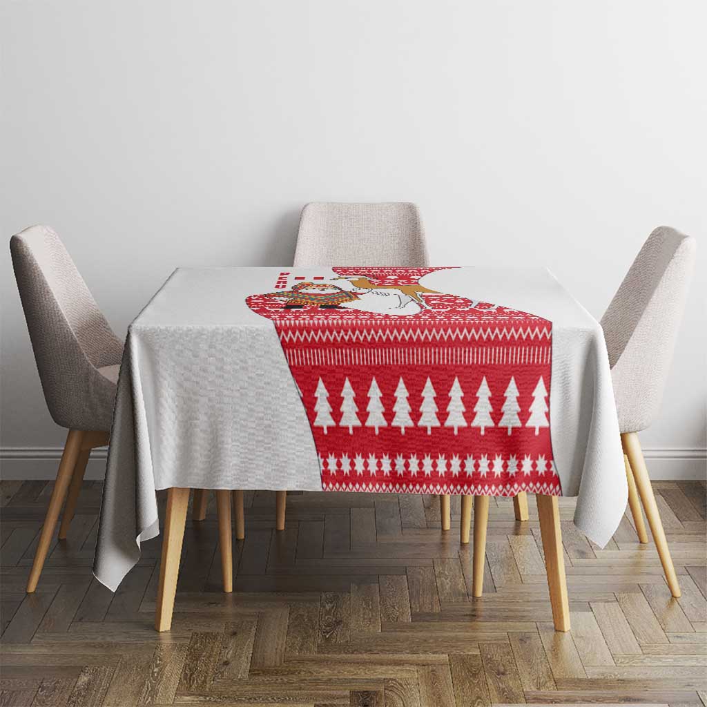 Peru Christmas Tablecloth with Santa Claus Vicuña Andean Poncho and Red Festive Pattern Design - Wonder Print Shop