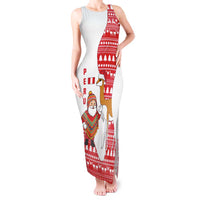 Peru Christmas Tank Maxi Dress with Santa Claus Vicuña Andean Poncho and Red Festive Pattern Design - Wonder Print Shop