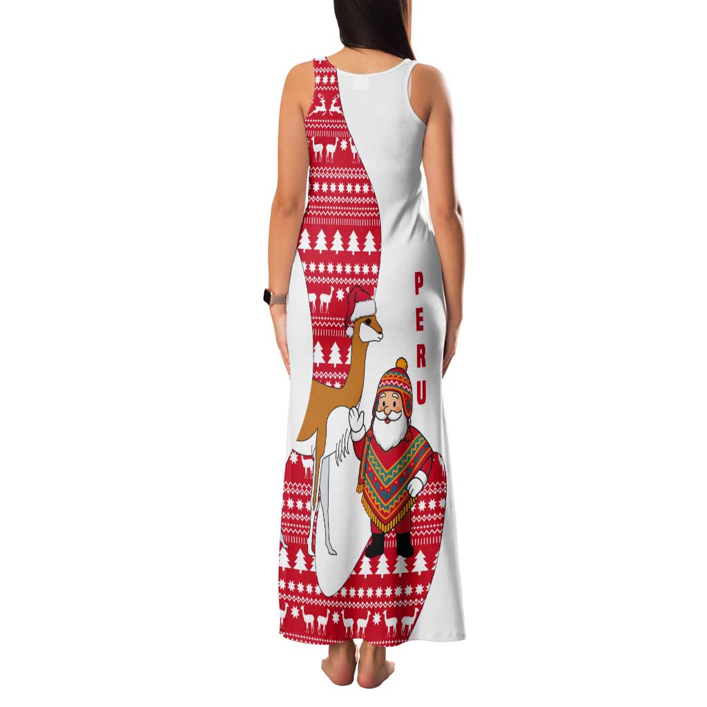 Peru Christmas Tank Maxi Dress with Santa Claus Vicuña Andean Poncho and Red Festive Pattern Design - Wonder Print Shop