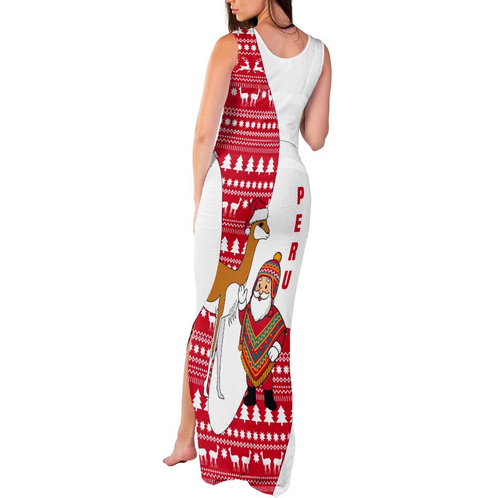 Peru Christmas Tank Maxi Dress with Santa Claus Vicuña Andean Poncho and Red Festive Pattern Design - Wonder Print Shop