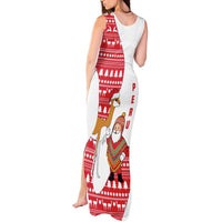 Peru Christmas Tank Maxi Dress with Santa Claus Vicuña Andean Poncho and Red Festive Pattern Design - Wonder Print Shop