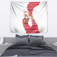 Peru Christmas Tapestry with Santa Claus Vicuña Andean Poncho and Red Festive Pattern Design - Wonder Print Shop
