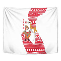 Peru Christmas Tapestry with Santa Claus Vicuña Andean Poncho and Red Festive Pattern Design - Wonder Print Shop
