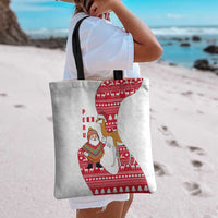 Peru Christmas Tote Bag with Santa Claus Vicuña Andean Poncho and Red Festive Pattern Design - Wonder Print Shop