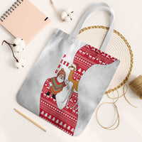 Peru Christmas Tote Bag with Santa Claus Vicuña Andean Poncho and Red Festive Pattern Design - Wonder Print Shop