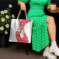 Peru Christmas Tote Bag with Santa Claus Vicuña Andean Poncho and Red Festive Pattern Design - Wonder Print Shop