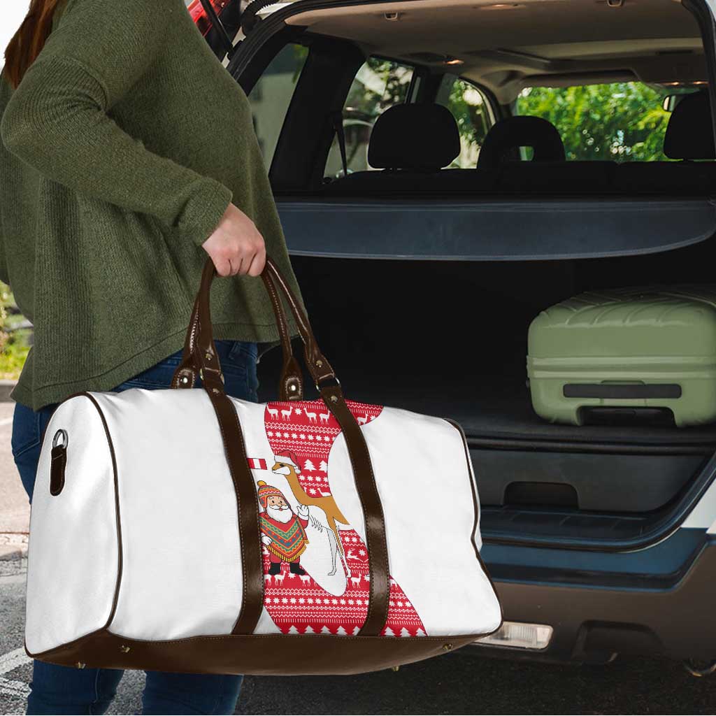 Peru Christmas Travel Bag with Santa Claus Vicuña Andean Poncho and Red Festive Pattern Design - Wonder Print Shop