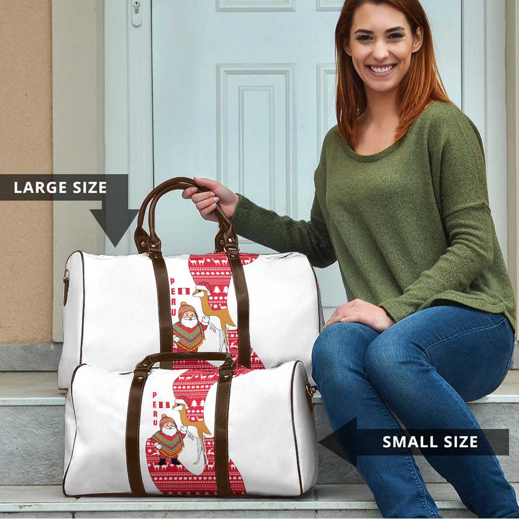 Peru Christmas Travel Bag with Santa Claus Vicuña Andean Poncho and Red Festive Pattern Design - Wonder Print Shop