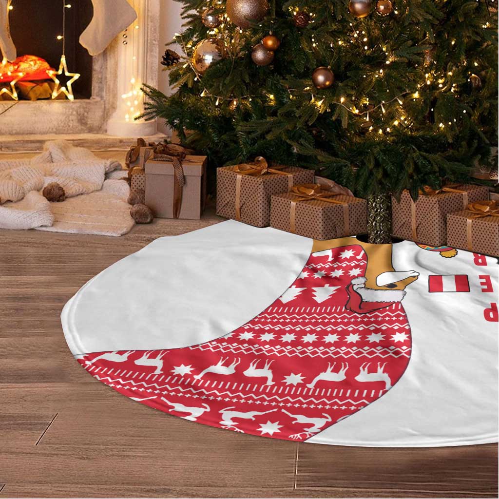 Peru Christmas Tree Skirt with Santa Claus Vicuña Andean Poncho and Red Festive Pattern Design - Wonder Print Shop