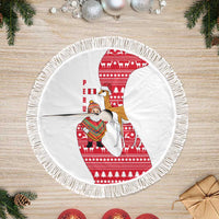 Peru Christmas Tree Skirt with Santa Claus Vicuña Andean Poncho and Red Festive Pattern Design - Wonder Print Shop