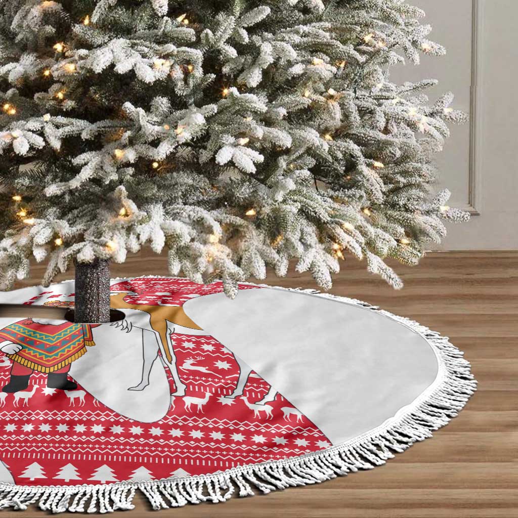 Peru Christmas Tree Skirt with Santa Claus Vicuña Andean Poncho and Red Festive Pattern Design - Wonder Print Shop