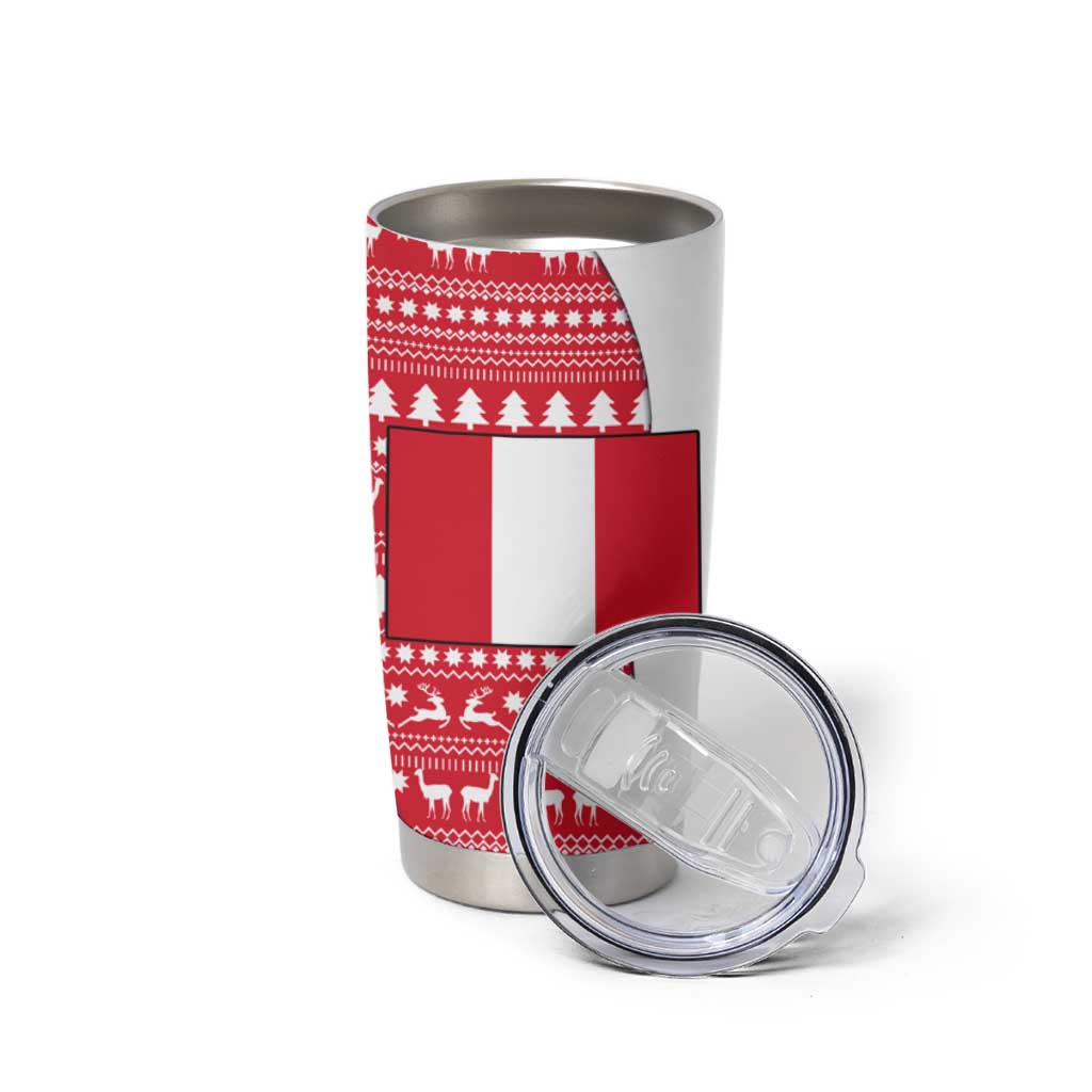 Peru Christmas Tumbler Cup with Santa Claus Vicuña Andean Poncho and Red Festive Pattern Design - Wonder Print Shop
