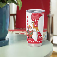 Peru Christmas Tumbler Cup with Santa Claus Vicuña Andean Poncho and Red Festive Pattern Design - Wonder Print Shop
