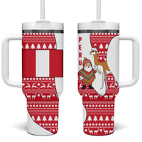 Peru Christmas Tumbler With Handle with Santa Claus Vicuña Andean Poncho and Red Festive Pattern Design - Wonder Print Shop