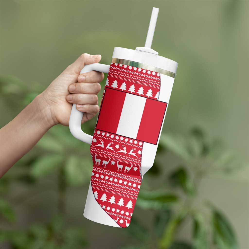 Peru Christmas Tumbler With Handle with Santa Claus Vicuña Andean Poncho and Red Festive Pattern Design - Wonder Print Shop