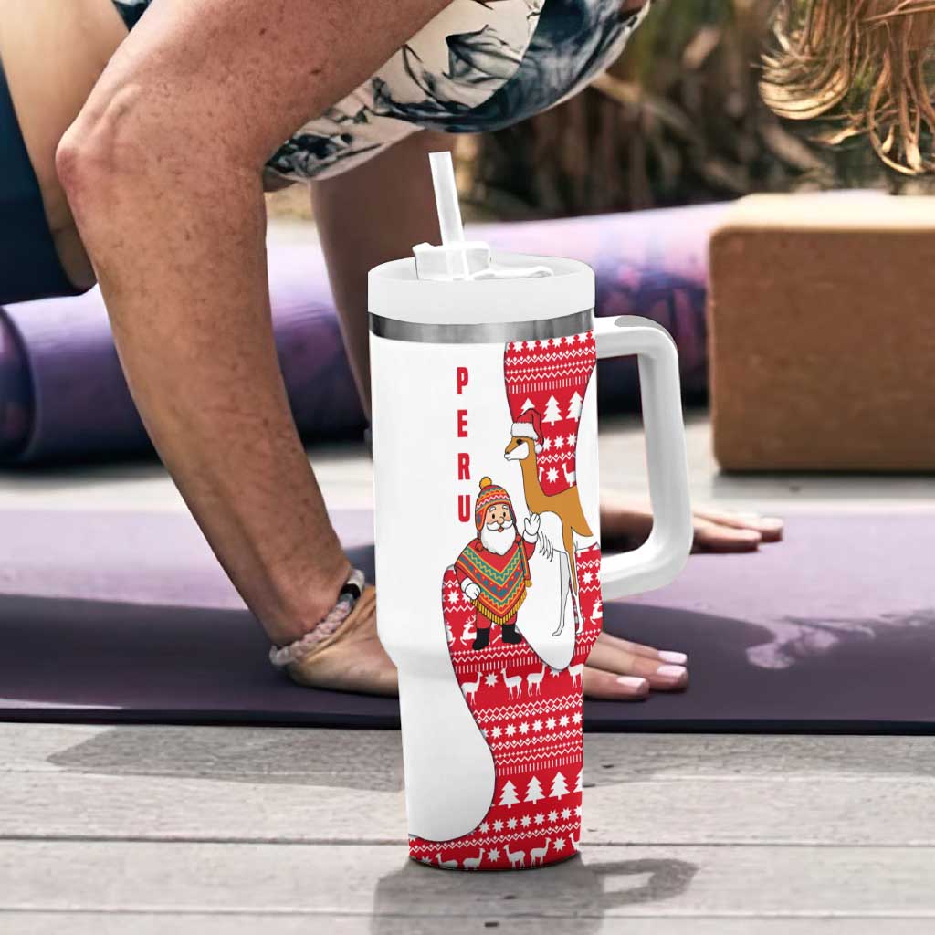 Peru Christmas Tumbler With Handle with Santa Claus Vicuña Andean Poncho and Red Festive Pattern Design - Wonder Print Shop