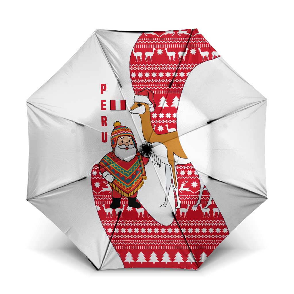 Peru Christmas Umbrella with Santa Claus Vicuña Andean Poncho and Red Festive Pattern Design - Wonder Print Shop
