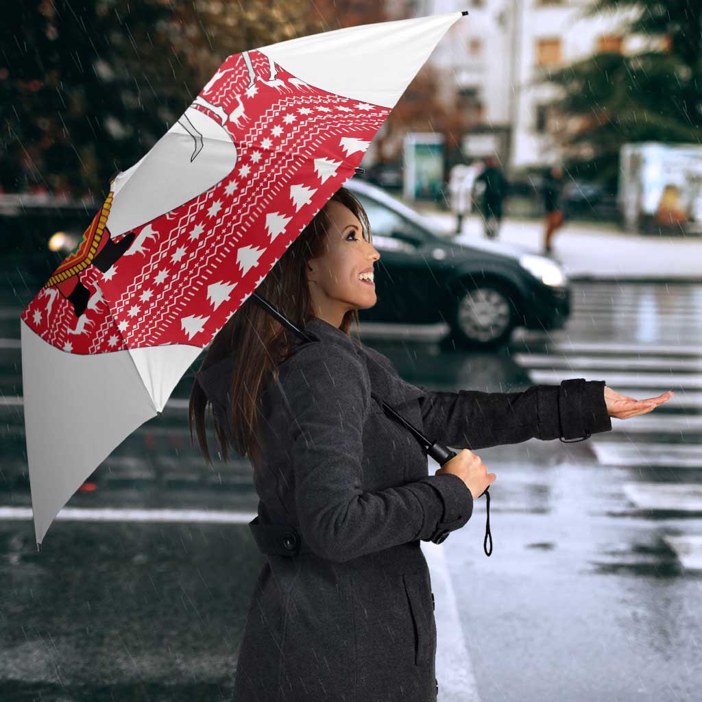 Peru Christmas Umbrella with Santa Claus Vicuña Andean Poncho and Red Festive Pattern Design - Wonder Print Shop