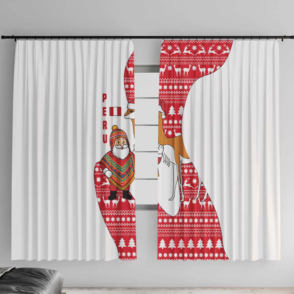 Peru Christmas Window Curtain with Santa Claus Vicuña Andean Poncho and Red Festive Pattern Design - Wonder Print Shop