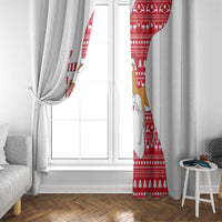 Peru Christmas Window Curtain with Santa Claus Vicuña Andean Poncho and Red Festive Pattern Design - Wonder Print Shop
