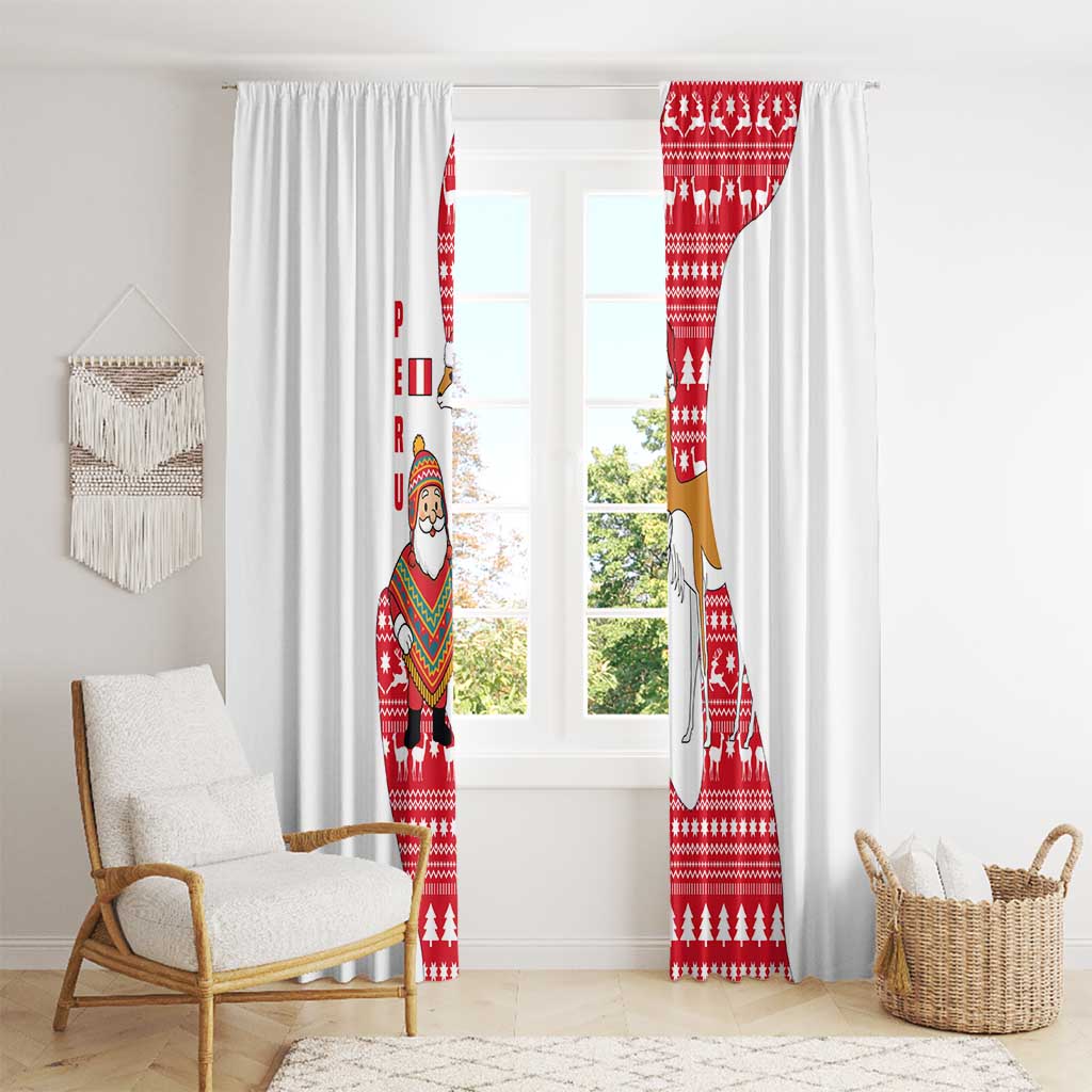 Peru Christmas Window Curtain with Santa Claus Vicuña Andean Poncho and Red Festive Pattern Design - Wonder Print Shop