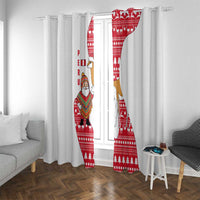 Peru Christmas Window Curtain with Santa Claus Vicuña Andean Poncho and Red Festive Pattern Design - Wonder Print Shop