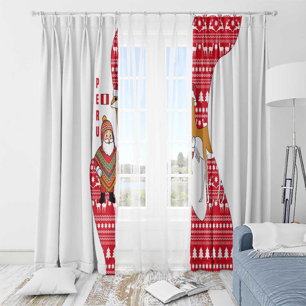 Peru Christmas Window Curtain with Santa Claus Vicuña Andean Poncho and Red Festive Pattern Design - Wonder Print Shop