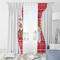 Peru Christmas Window Curtain with Santa Claus Vicuña Andean Poncho and Red Festive Pattern Design - Wonder Print Shop