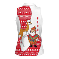 Peru Christmas Women Sleeveless Polo Shirt with Santa Claus Vicuña Andean Poncho and Red Festive Pattern Design - Wonder Print Shop