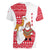 Peru Christmas Women V-Neck T-Shirt with Santa Claus Vicuña Andean Poncho and Red Festive Pattern Design - Wonder Print Shop