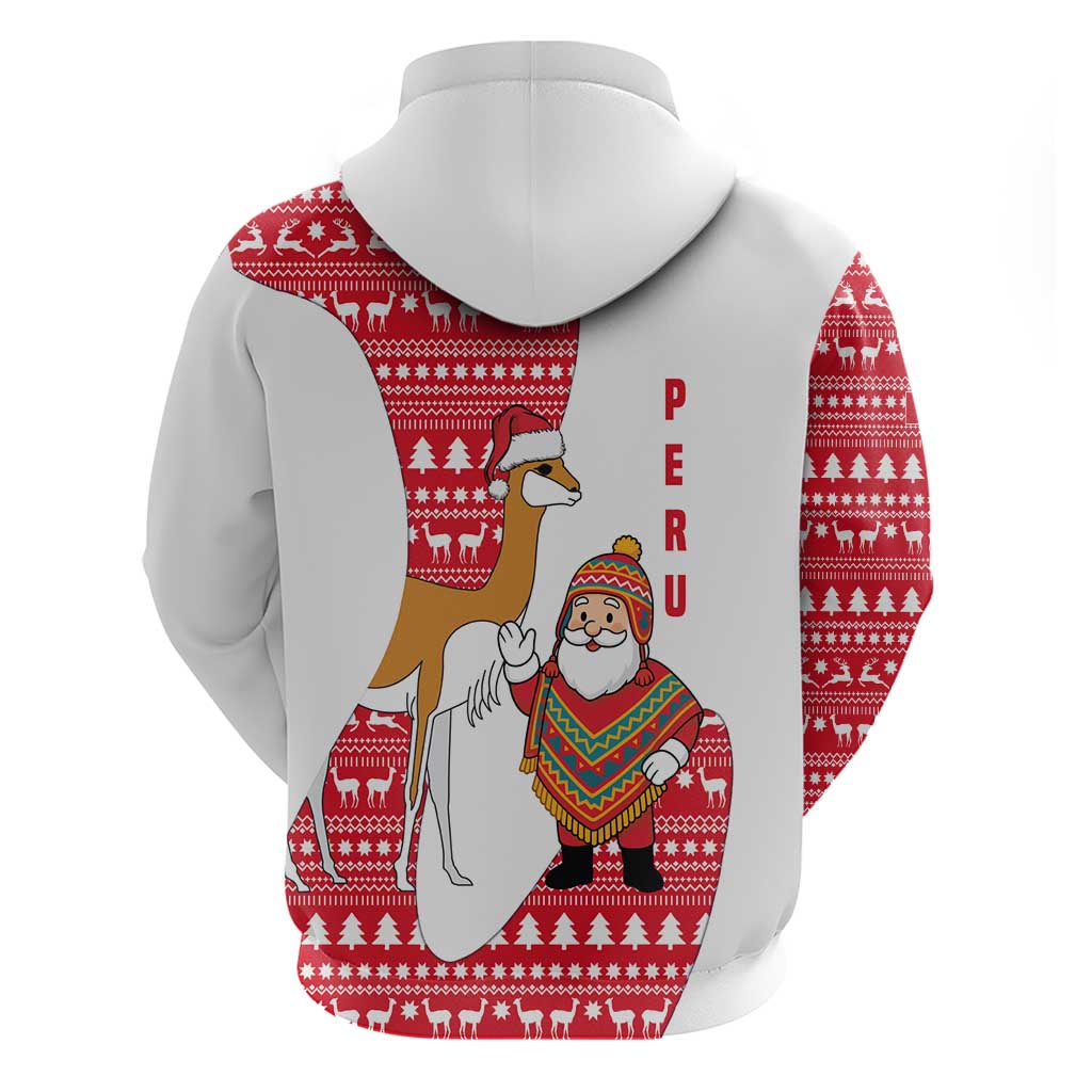 Peru Christmas Zip Hoodie with Santa Claus Vicuña Andean Poncho and Red Festive Pattern Design - Wonder Print Shop