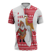 Peru Christmas Zipper Polo Shirt with Santa Claus Vicuña Andean Poncho and Red Festive Pattern Design - Wonder Print Shop