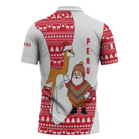 Peru Christmas Zipper Polo Shirt with Santa Claus Vicuña Andean Poncho and Red Festive Pattern Design - Wonder Print Shop