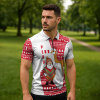 Peru Christmas Zipper Polo Shirt with Santa Claus Vicuña Andean Poncho and Red Festive Pattern Design - Wonder Print Shop