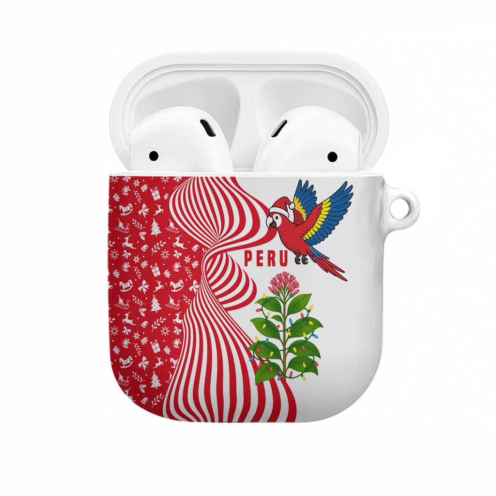 Peru Christmas AirPods Case with Santa Macaw Cantuta Flower Red Swirl Pattern and Festive Design - Wonder Print Shop