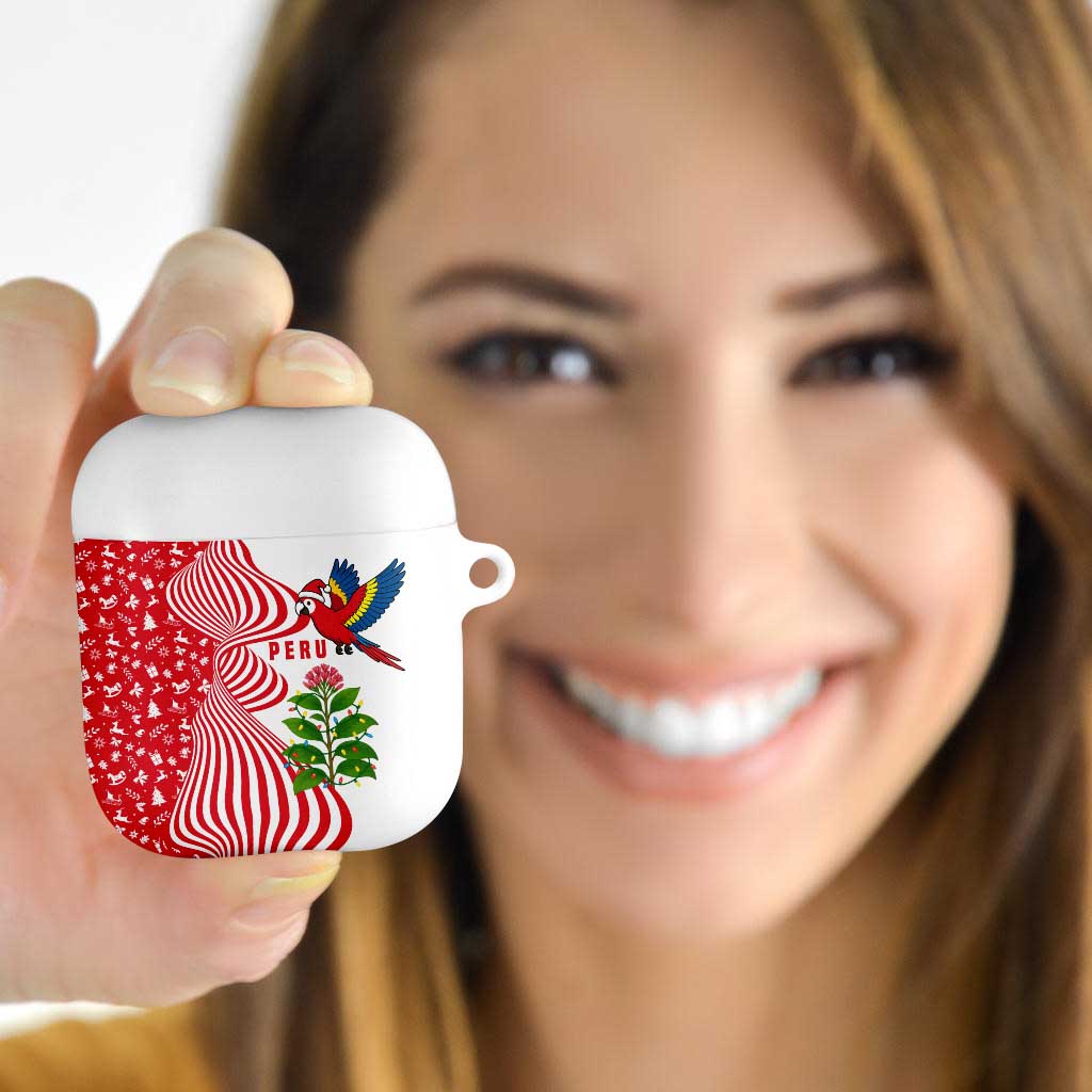 Peru Christmas AirPods Case with Santa Macaw Cantuta Flower Red Swirl Pattern and Festive Design - Wonder Print Shop