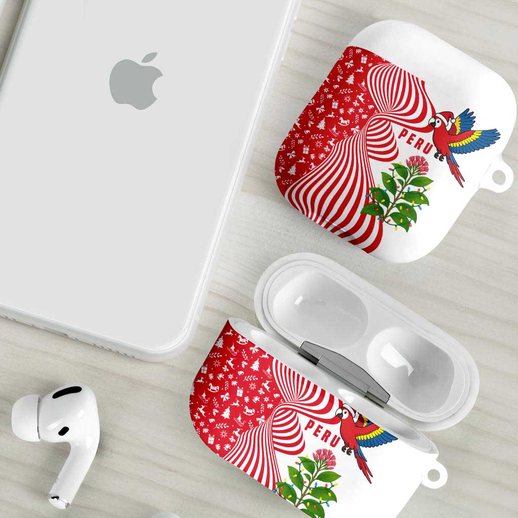 Peru Christmas AirPods Case with Santa Macaw Cantuta Flower Red Swirl Pattern and Festive Design - Wonder Print Shop