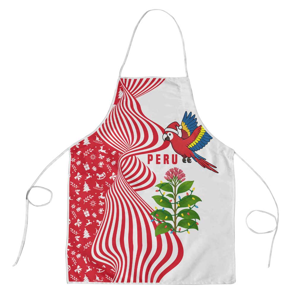 Peru Christmas Apron with Santa Macaw Cantuta Flower Red Swirl Pattern and Festive Design - Wonder Print Shop